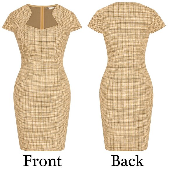 Grace Karin Tan and Cream Tweed Midi Dress Sz S NWT Cap Sleeve Pencil Dress NWT - Picture 15 of 15